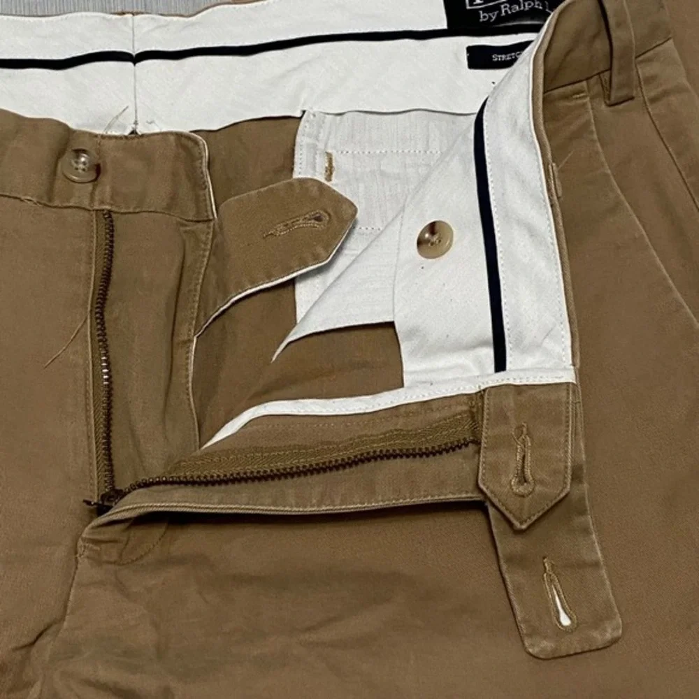 Vintage Polo Ralph Lauren Stretch Custom Fit Tan Chino Trouser Pants Mens 36x32